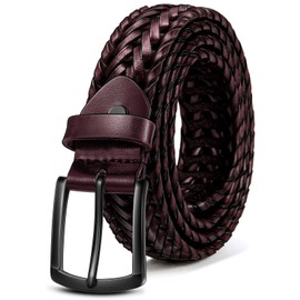 KEMISANT Men Belt, Braided Belt Comfortable For Men Casual Jean Golf 1 3/8"(Burgundy,34"-38" Waist Adjustable)