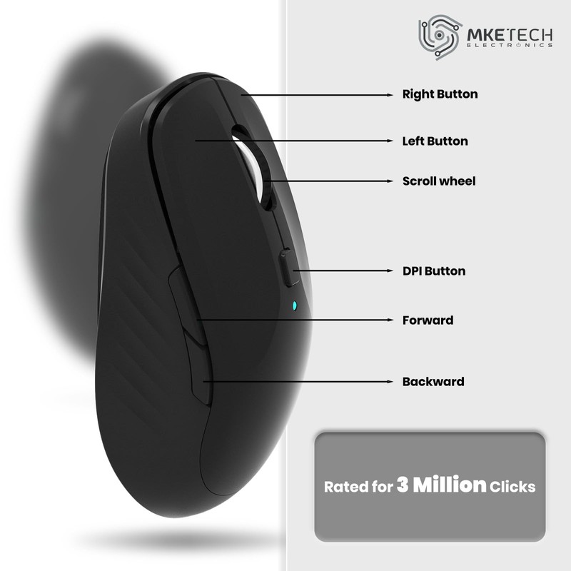 MKETech Electronics Wireless Computer Mouse - Full-Size 2.4G USB Receiver
