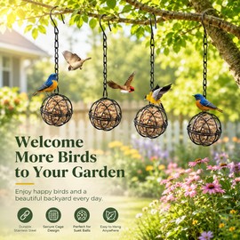 4-Pack Metal Bird Feeder for Garden Feeding – Hanging Suet Fat Ball Holders with Chains for Outdoor Bird Watching