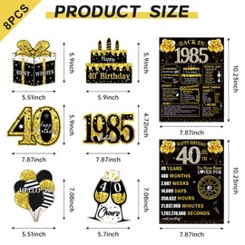 Kuxriox 8Pcs Happy 40th Birthday Decorations for Men Women, Black Gold Vintage 1985 Honeycomb Centerpieces Tables Toppers Decor, 40 Year Old Birthday Party Supplies Table Sign