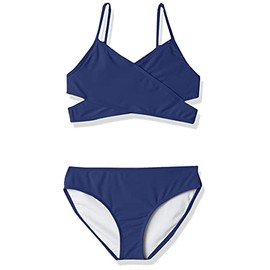 Kanu Surf Girls' Coral Reef Beach Sport Wrap Around Bikini 2-Piece Swimsuit, Solid Navy, 10