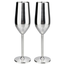 TJ Unbreakable 8 Oz Stainless Steel Champagne Flutes (2 Pack)- Silver Champagne Glasses - Reusable Indoor Outdoor Drinkware - Keeps Drink Cool for Longer - Gift Idea