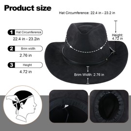 Western Cowboy Hat for Men Women Classic Western Felt Fedora Hats Wide Brim, Perfect for Cowboy Hat Costume and Outdoor Activities(Black)