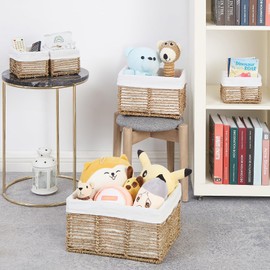 Vagusicc Wicker Storage Basket, 5 Pack Baskets for Organizing, Seagrass Storage Baskets, Rectangular Wicker Baskets for Storage Shelves, Cube Storage Bins For Closet/Clothes/Dresser