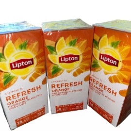 LIPTON    REFRESH  ORANGE FLAVORED HERBAL TEA 3 Boxes = 84 Bags