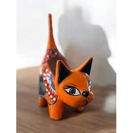 Talavera Pointed Tail Cat Planter | 10” Vibrant Mexican Pottery | Decorative Planter with Drainage Hole for Indoor/Outdoor Use