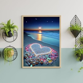 FOXKISS Diamond Art Painting Kits for Adults -Heart Beach Full Drill Diamond Dots Paintings for Beginners, Round 5D Paint with Diamonds Pictures Gem DIY Crafts Kits 12x16inch