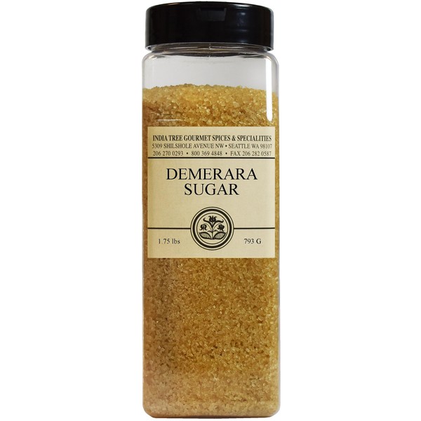 India Tree Mauritius Demerara Raw Sugar, 1.75-Pound Jar, Granulated Unrefined Cane Sugar, Amber Color, Mild Molasses Flavor