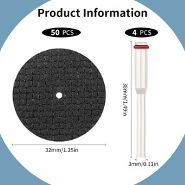 54PCS Rotary Tool Cut Off Wheel Set 32 mm Reinforced Fiberglass Cutting Tool Wheel Discs Included 4Pcs Mandrels Rotary Tool Accessories for Cutting Wood, Stone, Metal