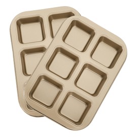 sourcing map 2pcs Square Muffins Pan 6-Cup Gold Nonstick Square Cupcake Pan Metal Baking Molds Pan All Edges Cupcake Pan for Oven Baking, Cornbread, Cupcakes, Cookie, Bread