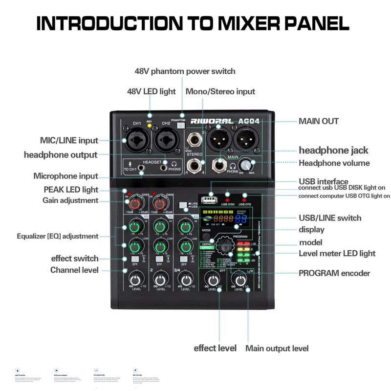 4 Channel Audio Mixer With Effects 88 Dsp Mixer Mixing