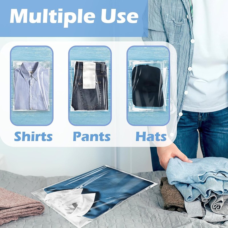 50 Pcs Zip Lock Bags, Reusable Travel Clothes Storage Bags