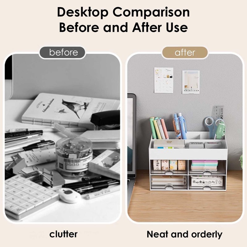 Desk Organiser with 4 Compartments and 4 Drawers - Multifunctional