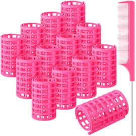 12 rodillos de pelo, de plástico de gran tamaño, con peine de acero para cola de rata, peine de cola de rata, para cabello corto, largo, herramientas de peinado (rosa, 2.6 x 1.4 pulgadas)