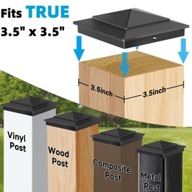 Toscoco 4 x 4 Ultra Durable Aluminum Pyramid Post Caps Fits Actual 3.5" x 3.5" Wood Posts, Fence Post Cap Cover for Outdoor Cedar Fences Decks Mailbox Posts, 6 Pack - Black