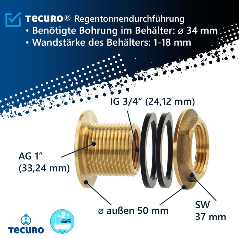 Tecuro Water Butt Connector Brass with 3/4 Inch Connection for
