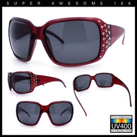 SA106 Polarized Lens Oversize Rhinestone Bling Sparkling Womens Sunglasses (burgundy black, 62)
