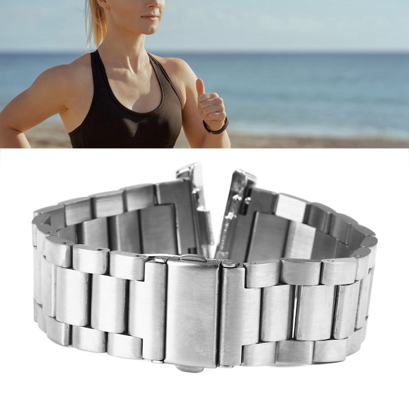 Smartwatch Strap Double Snap 3 Beaded Stainless Steel Replacement Wristband