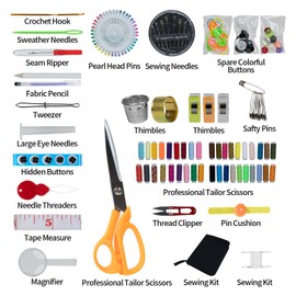 Sewing Kit for Adults, Needle Thread Kit for Sewing, Sewing Supplies Accessories with Tailor Scissors, Thread spools, Bracelet Pin Cushions, Thimble, 30 Needles, Emergency DIY Home Button Repair Kit