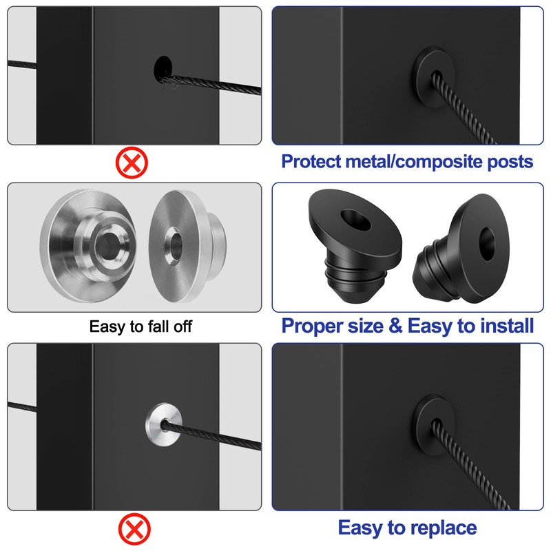 BLIKA 100 Pack 30 Degree Cable Railing Rubber Grommets for