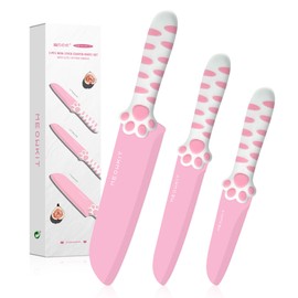 MEOWKIT Cat Paw Cute Kitchen Knife Set,3 pieces Non-Stick Knives,Sharp for Chopping, Slicing, Dicing and Cutting, Pink