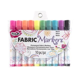 Tulip Permanent Fabric Brush Tip Markers, Neon, Set of 10