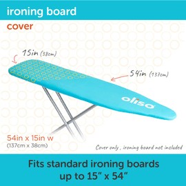 oliso Ironing Board Cover, Durable 100% Cotton Lined with Professional Grade Felt pad - Fits Standard 54” x 15" Boards, a Wide Elastic Edge, Two Adjustable Straps for a Secure, Smooth fit (Turquoise)