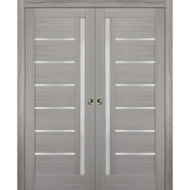 SARTODOORS Sliding French Double Pocket Doors Frosted Glass | Quadro 4088 Grey Ash | Sample of Door Color