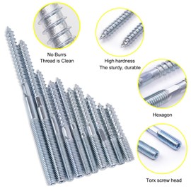 Hanger Bolts M8 x 100 mm Double Head Screws Double Thread Screws Pack of 10 Screw Pins with Locking Teeth Nuts for Furniture Legs Metal Hanger Wooden Board (M8 x 100)