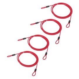 PATIKIL 5/32" Dia Vinyl Coated Stainless Steel Cable with Loops, 4 Pcs 7 ft (79") Flexible Wire Rope Security Chain Lanyard Lock for Outdoor Stage Lighting Luggage Lock, Red