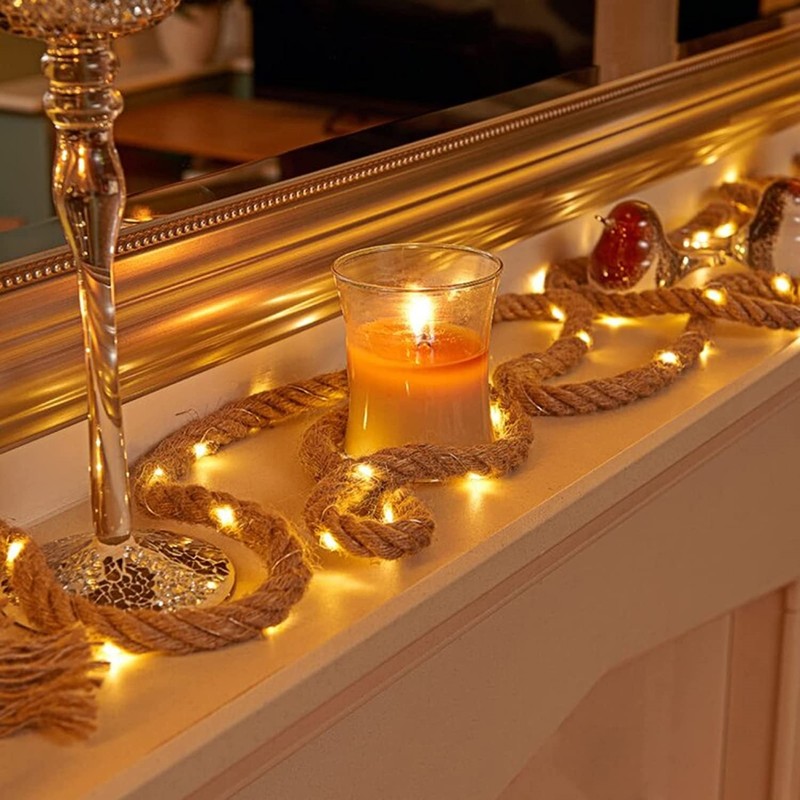 Solar Hemp Rope Copper Wire String Light LED Garden Yard
