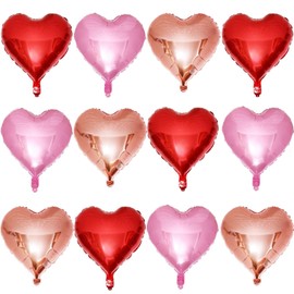 Lovoir Lovoir 12 Pcs Red Heart Shape Foil Mylar Balloons 18 Inch Love Balloons for Valentine's Day Birthday Party Decorations Wedding Engagement Romantic Decor (Red & Pearl Pink & Rose Gold)
