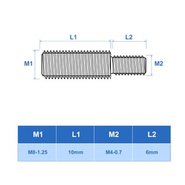 sourcing map M4x6mm to M8x10mm Double End Threaded Stud Screw Bolt, 8Pcs 304 Stainless Steel Thread Reducer Adapter for Furniture Machinery Assembly Fastener