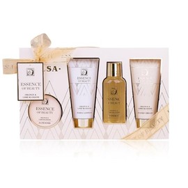 Accentra Set da bagno SALSA ESSENCE OF BEAUTY per donne, gel, lozione, crema mani, bomba da bagno, fragranza Arancia e Fiore di Limone, scatola regalo, lusso per donne