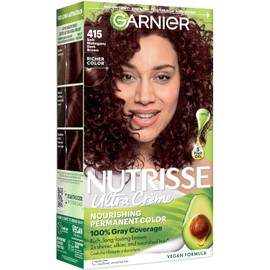 Garnier Nutrisse Nourishing Hair Color Creme, 415 Soft Mahogany Dark Brown (Raspberry Truffle) (Packaging May Vary)