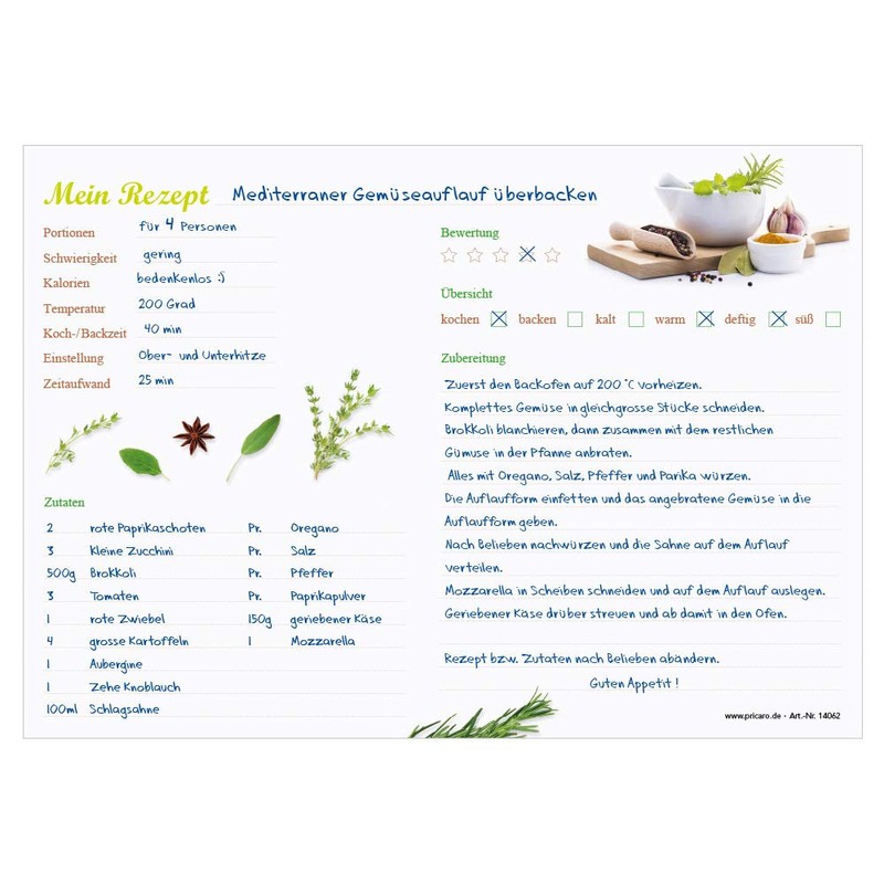 PRICARO Spices Recipe Pad Landscape A4 25 Sheets (Pack of