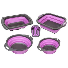PurpleChef 10 PCS Collapsible Kitchen Silicone Over the sink Strainer, Colander, Mixing Bowl, Cutting Board, Measuring Cups Set
