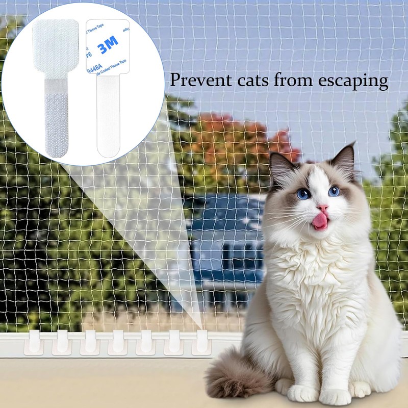 ChAusa 60 pcs Sticky Hook Cat Window Guard, Window Mesh
