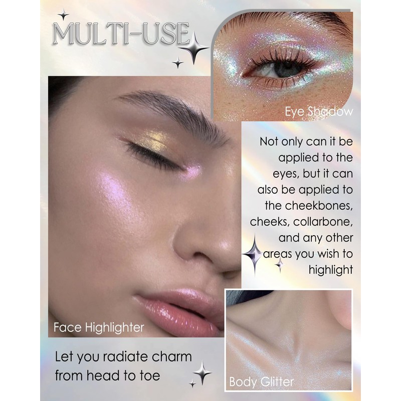 Multichrome Glitter Eyeshadow Palette, 4 Colours Chameleon Colour Shifting Metallic