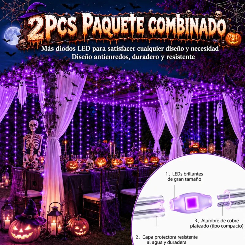 ASVEL - 2 Pcs 5v Cortinas Serie Luces 300 Led