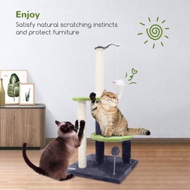 Globlazer Kitten Scratching Post Tower, 34.8" Tall Cat Scratching Post Sisal Scratch Posts Scratcher with Rotatable Hanging Balls, SC34, Dark Grey