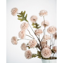 DuHouse 6pcs Artificial Flowers Faux Silk Pompon Mum,Silk Small Mini Chrysanthemum Ball with Stems for DIY Bouquets Centerpieces Vase Home Table Kitchen Decorations(Beige)