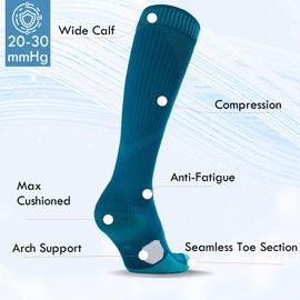 MAGISDU Merino Wool Compression Socks for Women Men 2 Pairs 20-30mmhg Wide Calf Plus Size Cushion Arch Support Nurse Pregnant