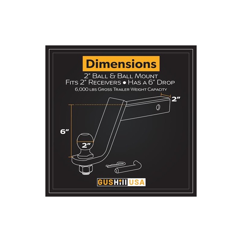 GusHill USA GH45064 Trailer Hitch Mount with 2-Inch Ball &
