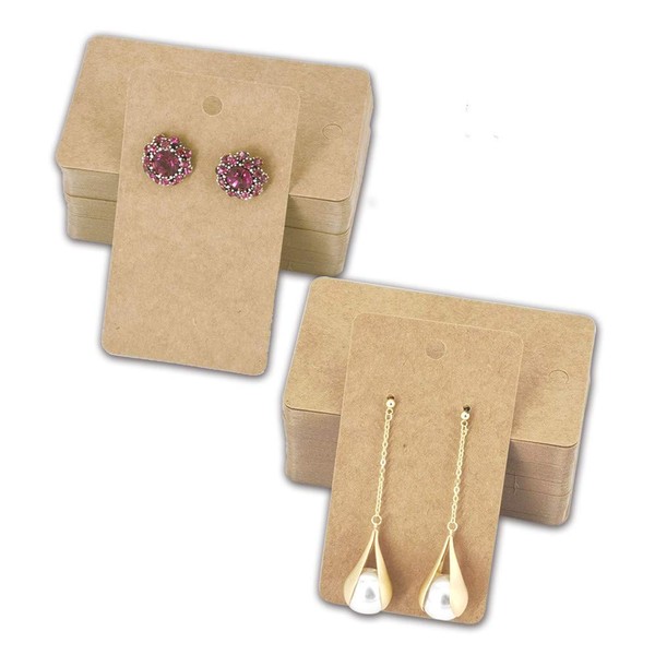 HUAPRINT Earring Card Holder,Earring Cards(Brown, 200 Pack)-Jewelry Display Card-Blank Kraft Paper Tag-Hanging Jewelry Cards for DIY Ear Studs, Earring Packaging