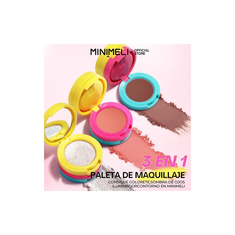 Minimeli 2pcs Kit Paleta 3en1 Rubor Iluminador Y Base Matte