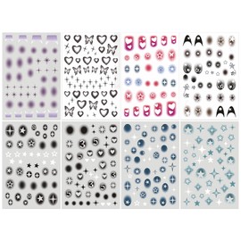 JERCLITY 8 Sheets Airbrush Nail Stencils Stickers for Nail Art Star Nail Art Stickers Butterfly Heart Nail Decals Self-Adhesive Hollow Blooming Design for Women Girls Manicure Accessories