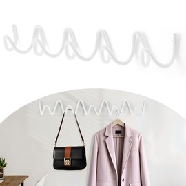 Bumtosc Coat Rack Wall Mount, Creative Wave Wall Hooks 20KG Capacity, Easy Installation, Multi-Purpose Hooks for Coat, Hat, Bag, Umbrella (While, 49cm x 7.5cm (19.29" x 2.95"))