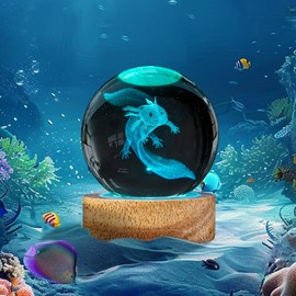 3D Axolotl Crystal Ball Night Light with 16 Color, Unique 60mm Axolotl Figurines Glass Ball Lamps with Remote Cool Axolotl Toy Room Desk Decor Birthday Christmas Gifts for Boys Girls Kids Friends