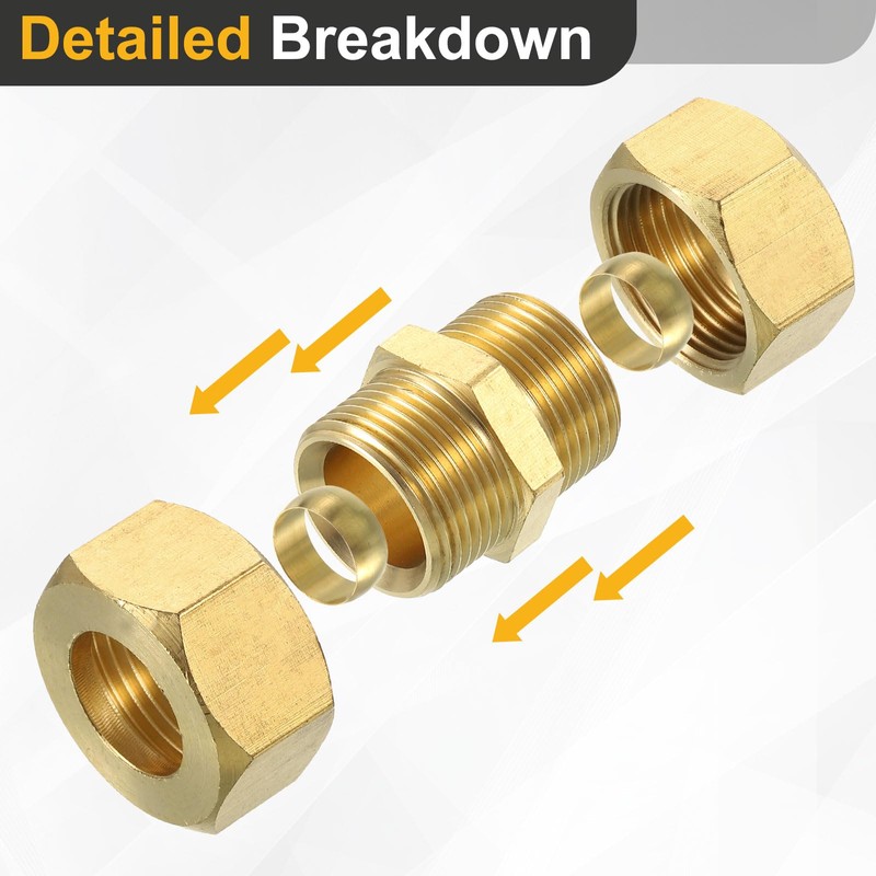 sourcing map 2Pcs Brass Compression Tube Fitting, 14 mm Tube